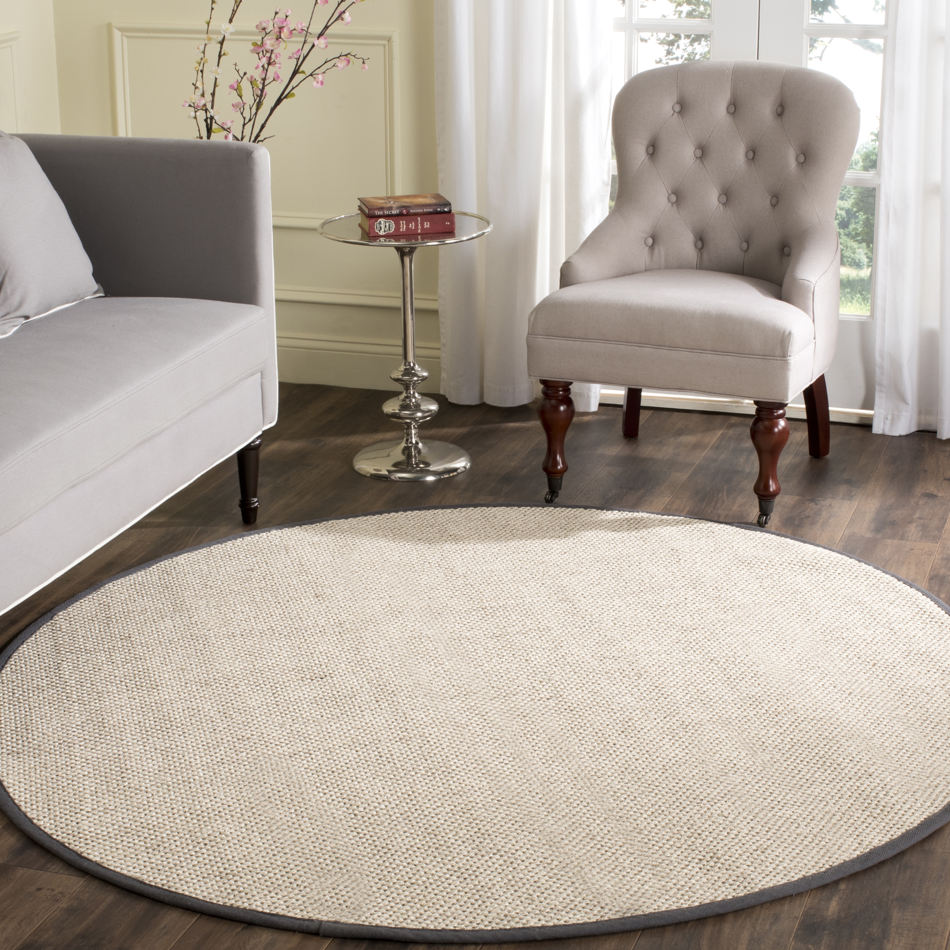 Arlo Home Woven Area Rug, NF143D, Marble/Dark Grey,  8' X 8' Round - Image 1