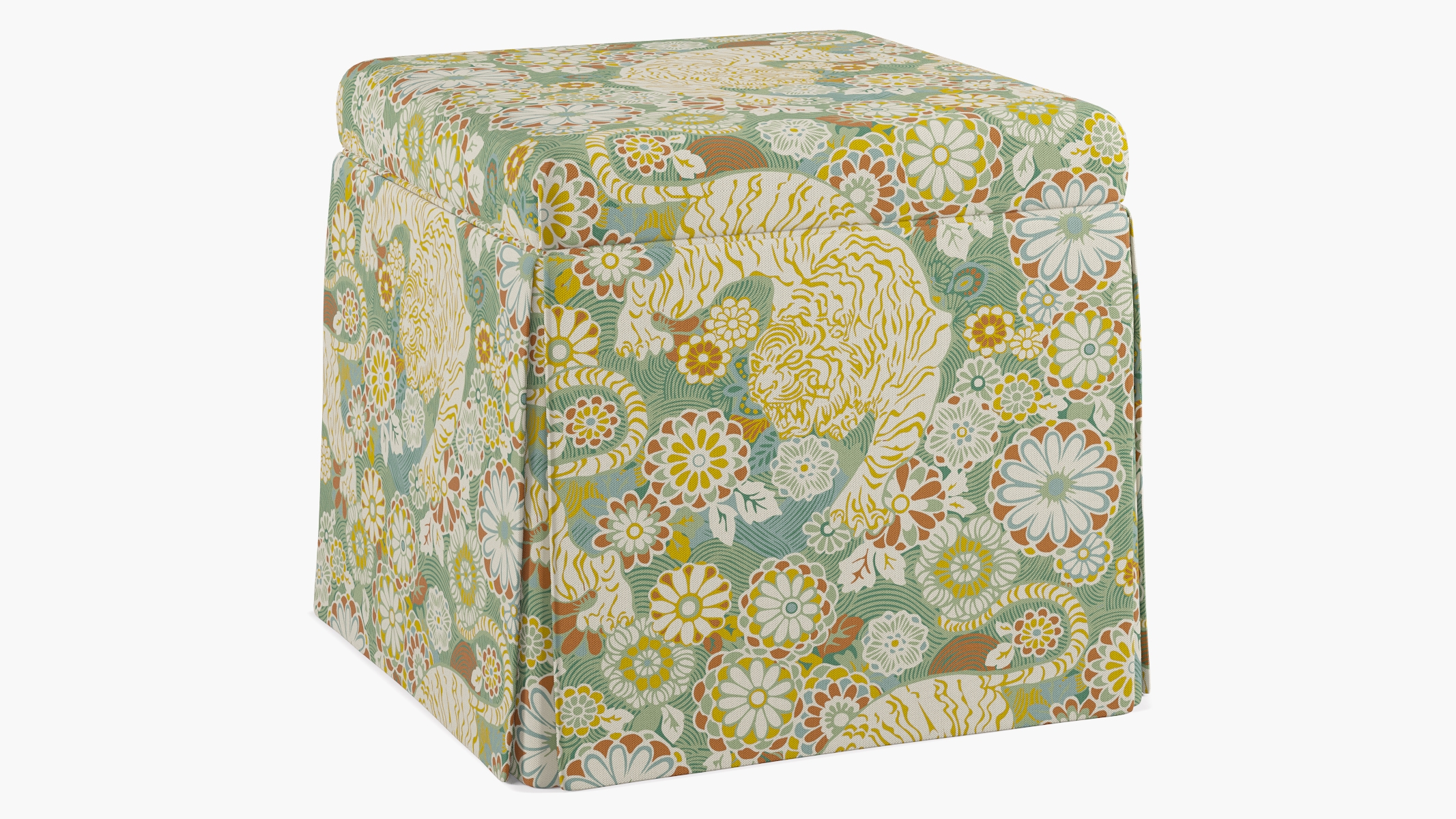 Skirted Storage Ottoman, Pistachio Siberian Tiger - Image 1