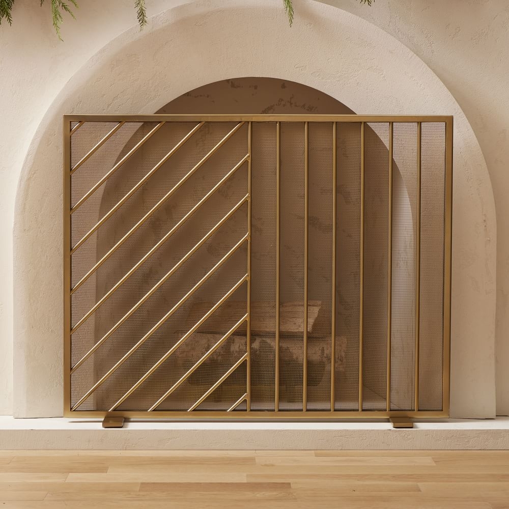 Parallel Lines Fireplace Screen, Antique Brass - Image 0