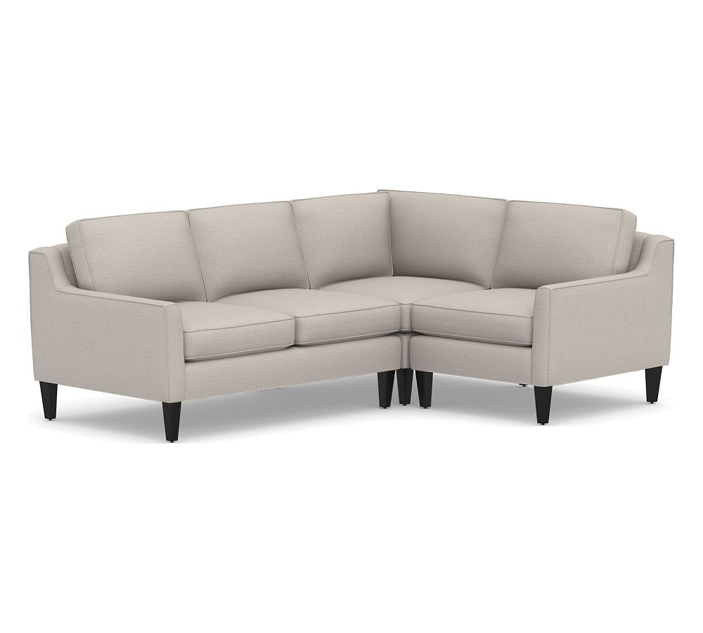 Beverly Upholstered Left Arm 3-Piece Corner Sectional, Polyester Wrapped Cushions, Chunky Basketweave Stone - Image 0