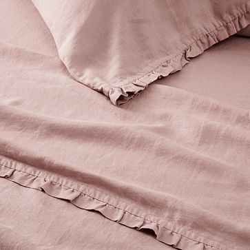 European Flax Linen Ruffle Sheet Set, Standard Pillowcase Set, Amber - Image 1