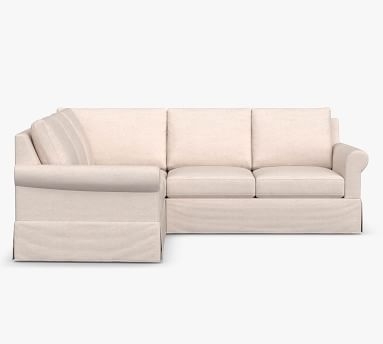 Sanford Roll Arm Slipcovered 3-Piece L-Shaped Corner Sectional, Polyester Wrapped Cushions, Park Weave Ivory - Image 3