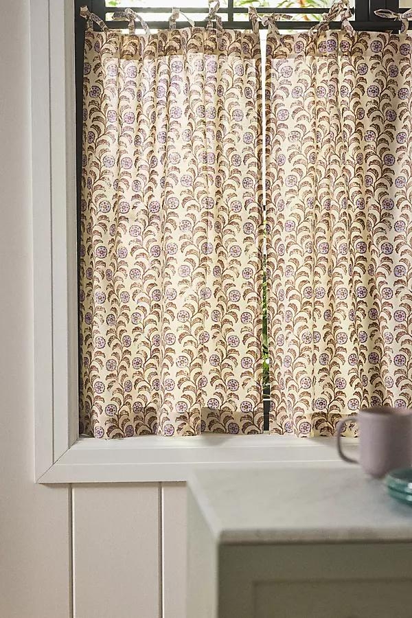 Leora Printed Cotton Tie-Top Floral Café Curtains, Set of 2 - Image 0