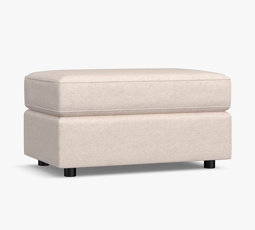 Pacifica Square Arm Upholstered Ottoman, Polyester Wrapped Cushions, Performance Heathered Tweed Indigo - Image 0