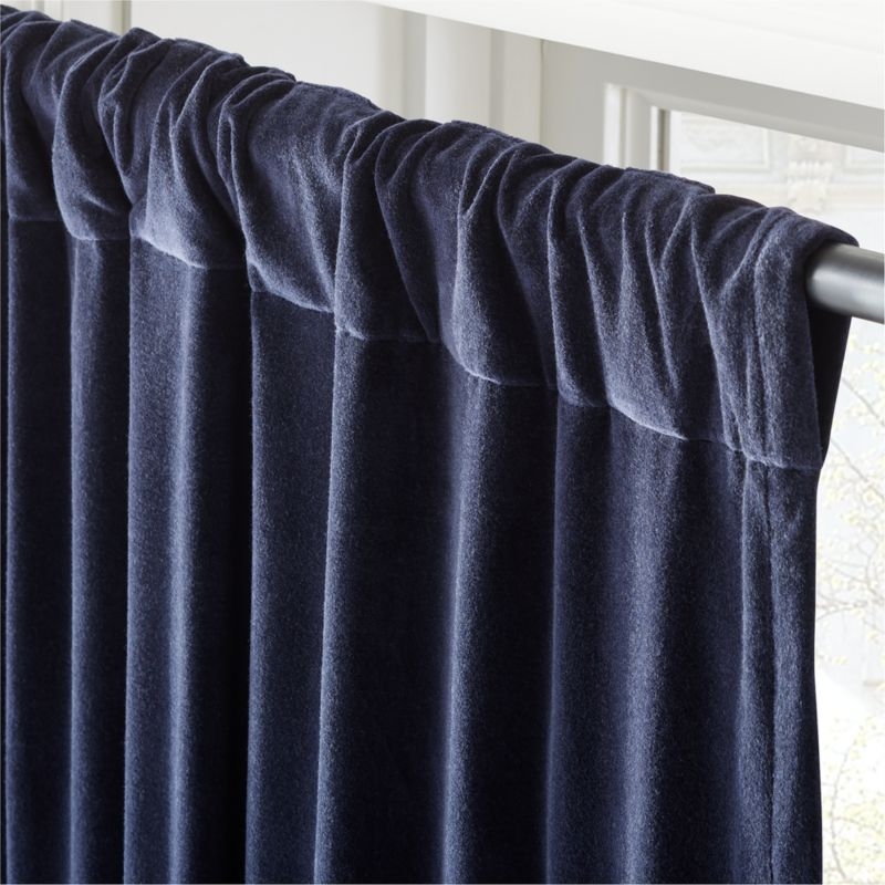 Dark Blue Organic Cotton Velvet Window Curtain Panel 48"x108'' - Image 2