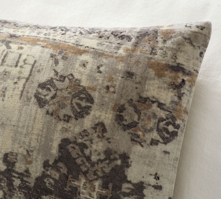 Zayden Printed Velvet Pillow Cover, 22", Gray Multi - Image 1