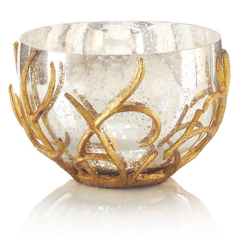 John-Richard Branch-Encased Glam Decorative Bowl in Gold-Leaf/Silver - Image 0