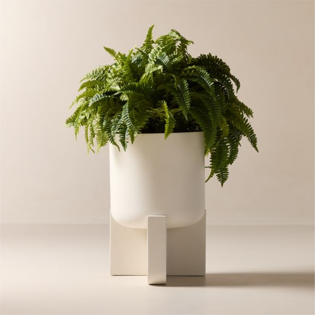 Verro White Cement Standing Planter Wide - Image 0