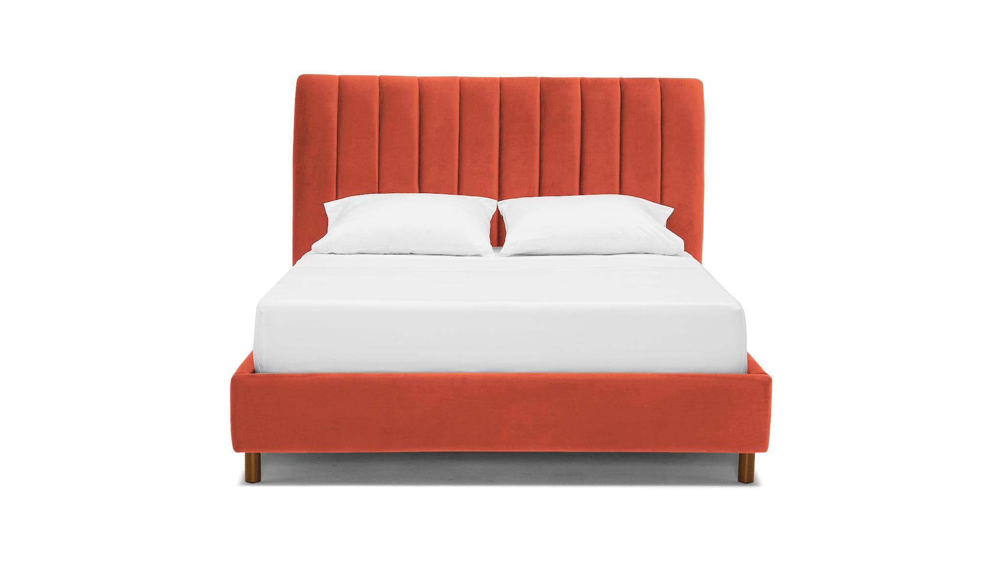 Orange Lotta Mid Century Modern Bed - Key Largo Coral - Mocha - Queen - Image 0