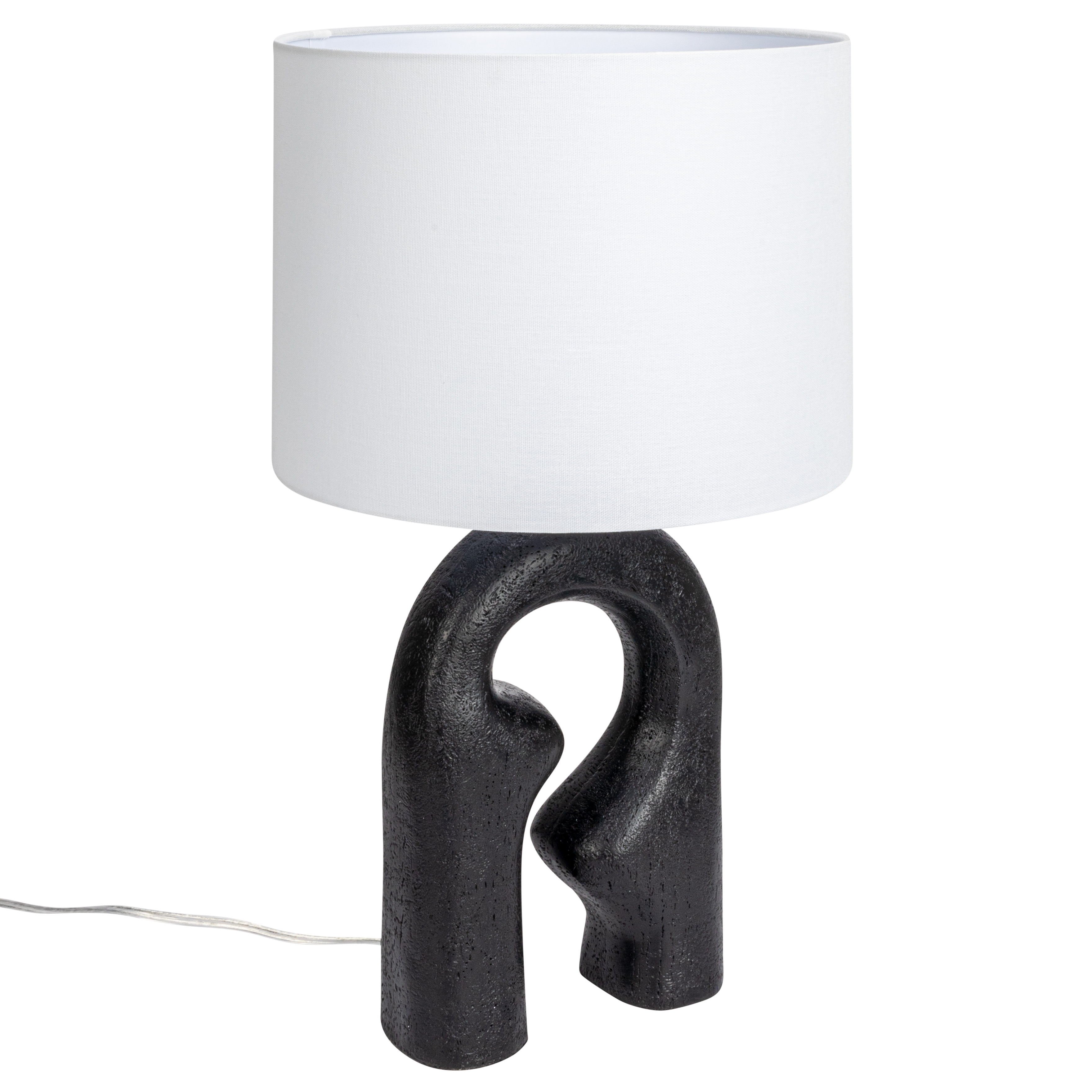 Modern Abstract Sculptural Table Lamp with Drum Shade, Black and White - Image 0