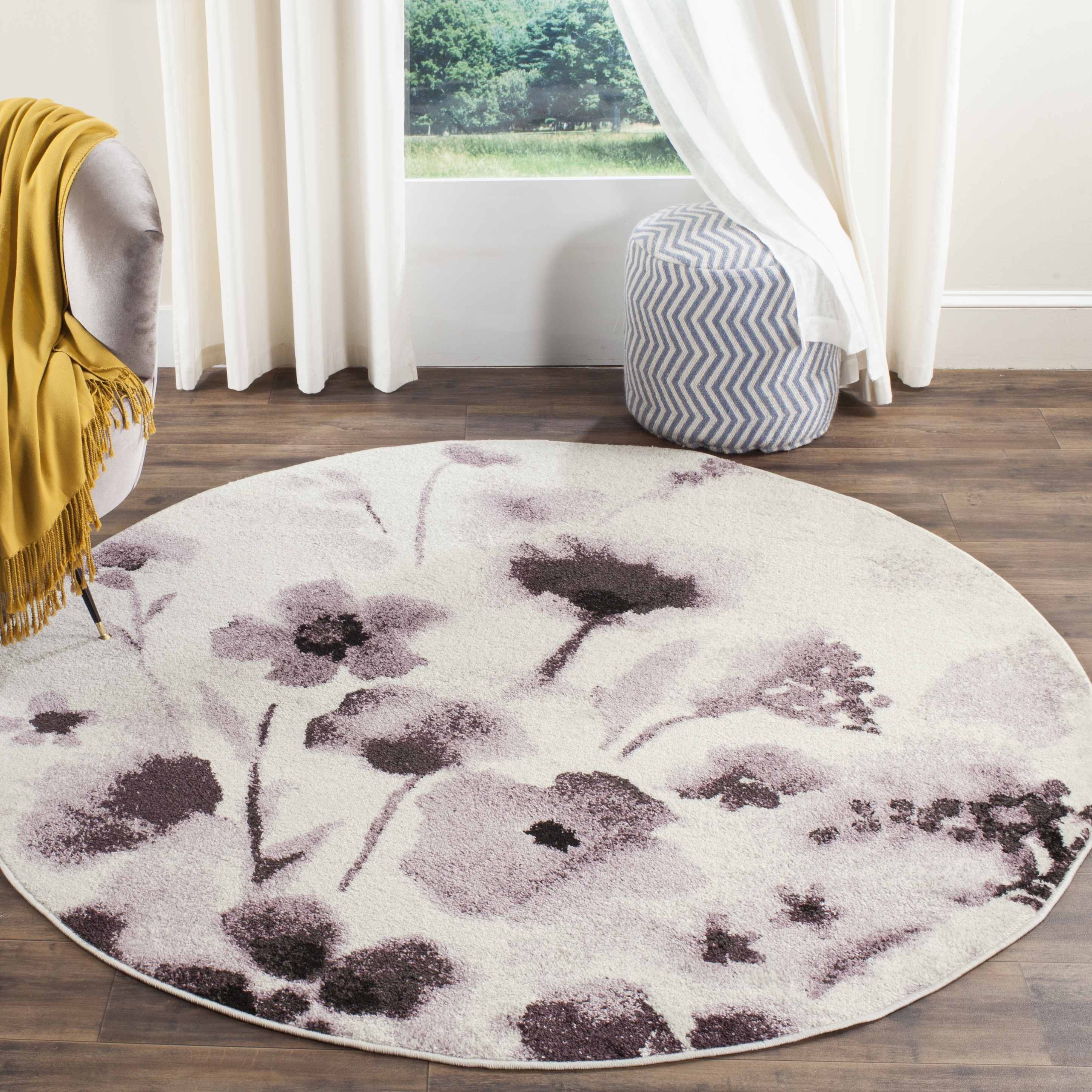 Arlo Home Woven Area Rug, ADR127L, Ivory/Purple,  6' X 6' Round - Image 1