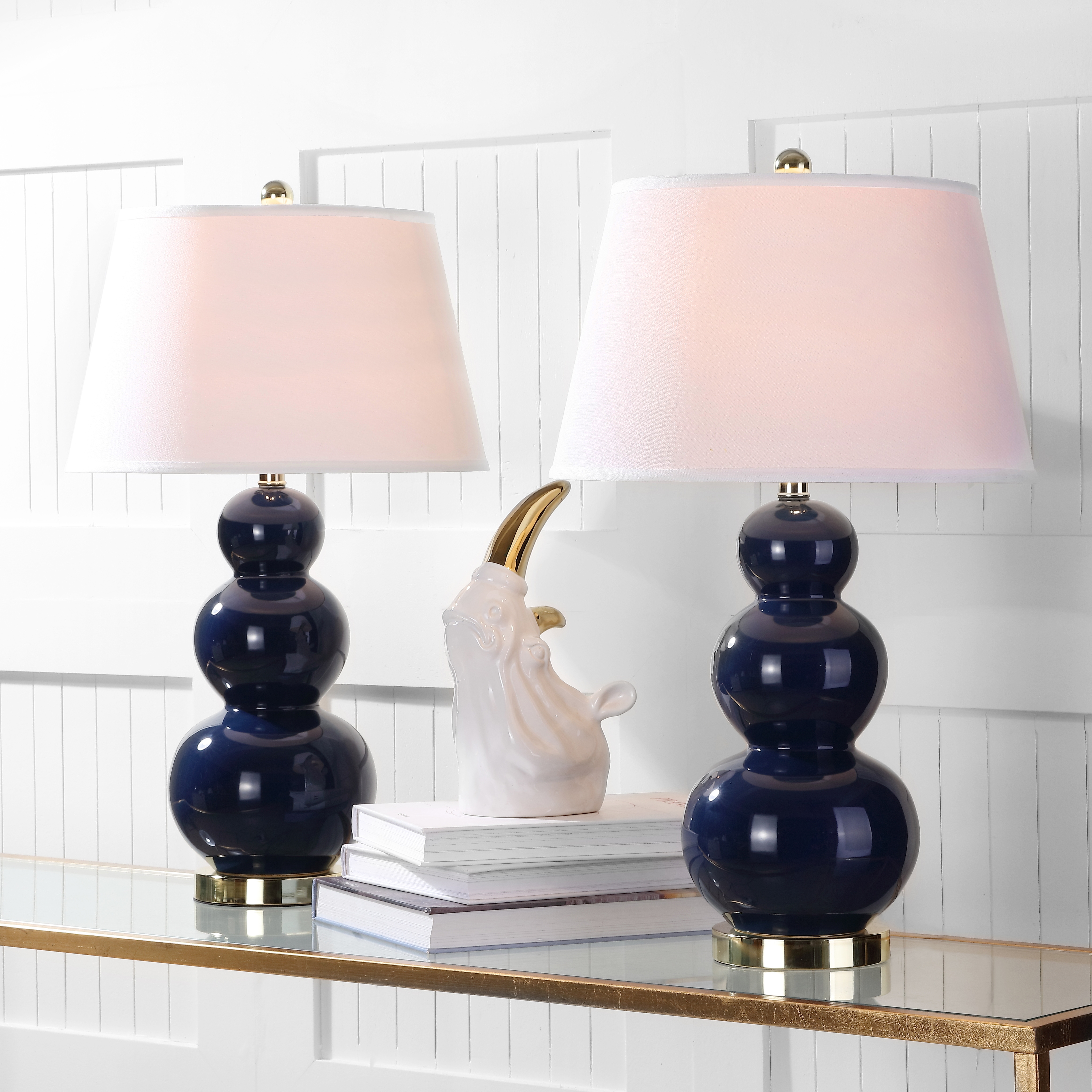 Pamela 28-Inch H Triple Gourd Ceramic Table Lamp - Navy - Safavieh - Image 0