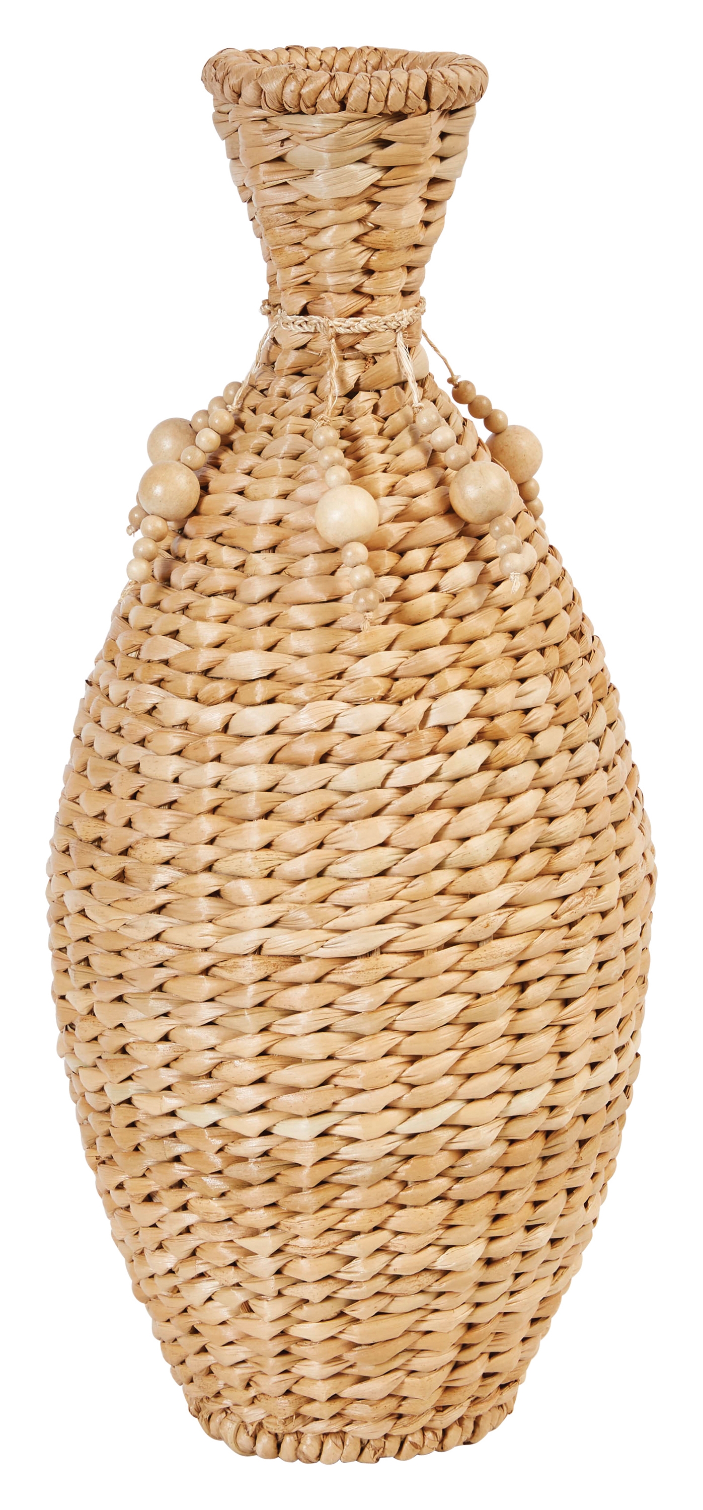 Decorative 18.5"H Water Hyacinth Vase with Beaded Tassels - Image 0