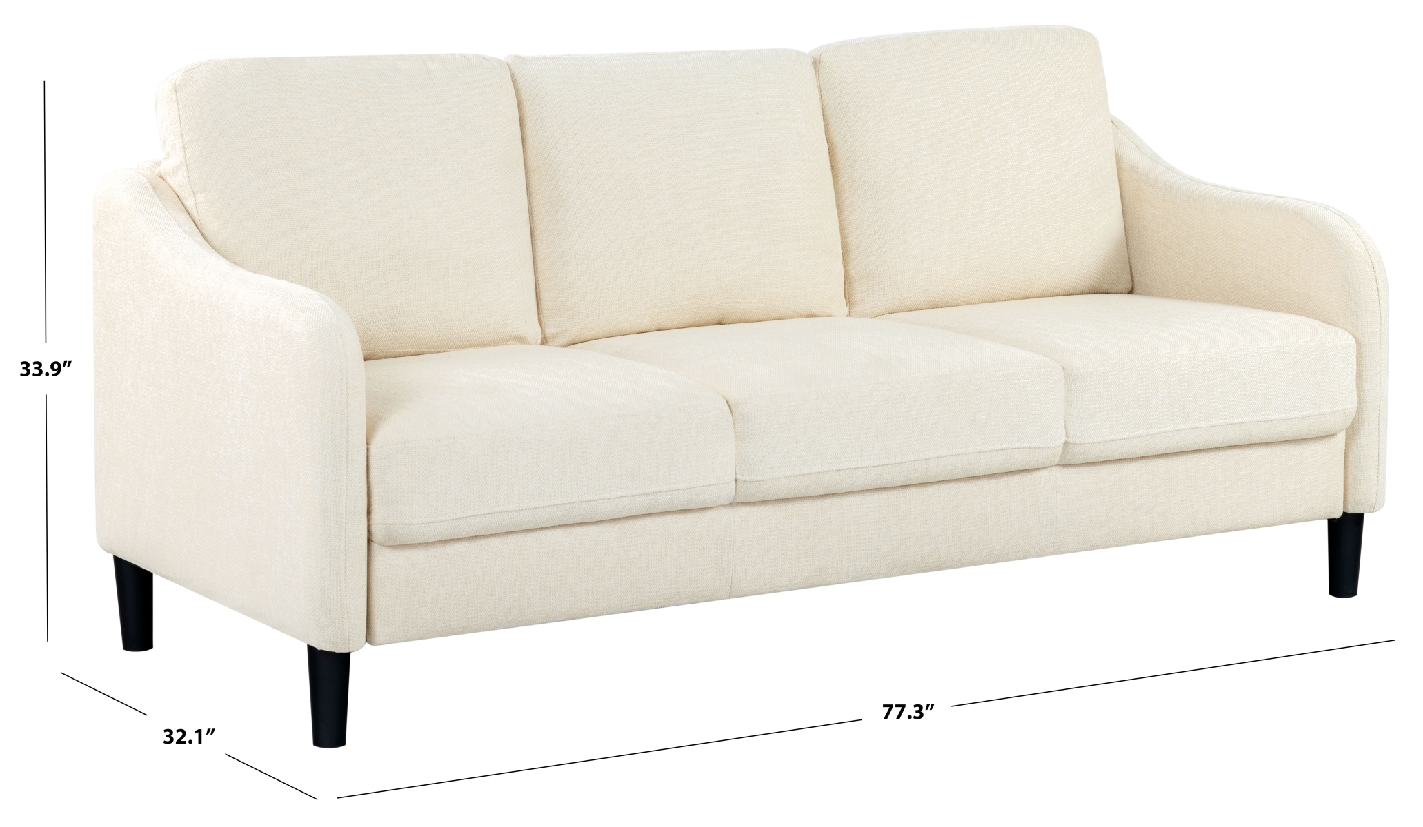 Edalynn Modern 3 Seater Sofa - Creme - Image 9
