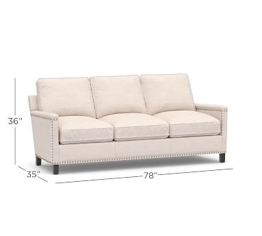 Tyler Square Arm Upholstered Sofa 80" with Bronze Nailheads, Down Blend Wrapped Cushions, Performance Brushed Basketweave Chambray - Image 1