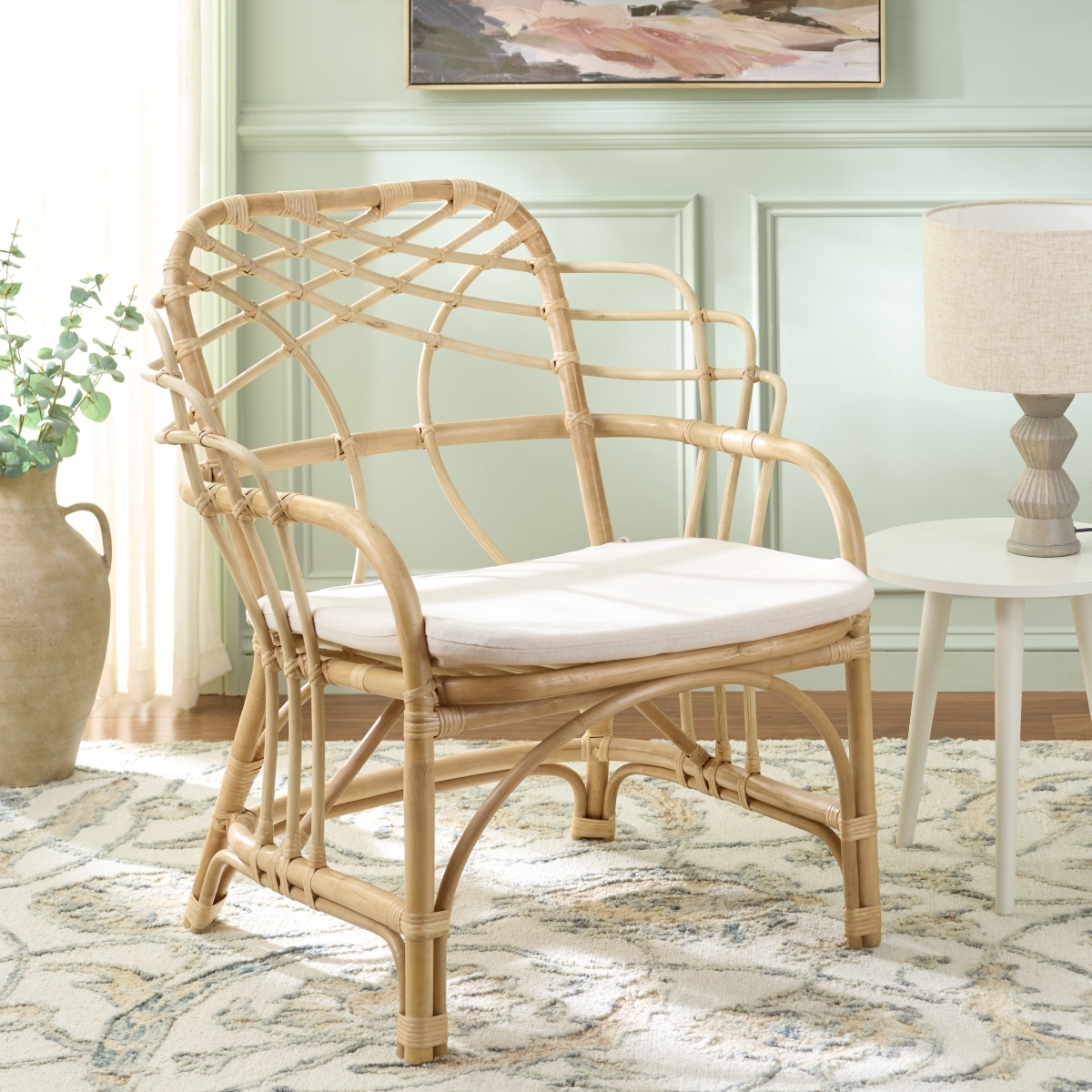 Junie Rattan Dining Chair - Natural / Cream - Safavieh - Image 1