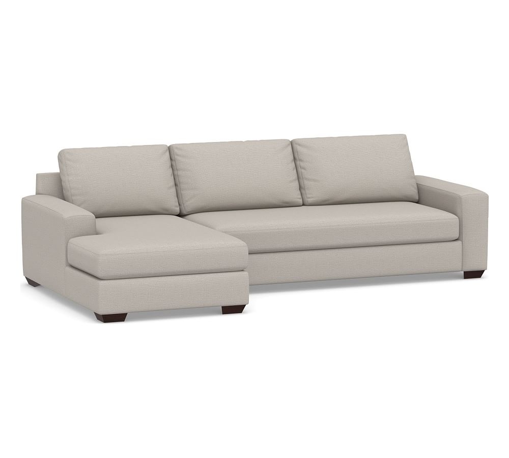 Big Sur Square Arm Upholstered Right Arm Sofa with Chaise Sectional and Bench Cushion, Down Blend Wrapped Cushions, Chunky Basketweave Stone - Image 0