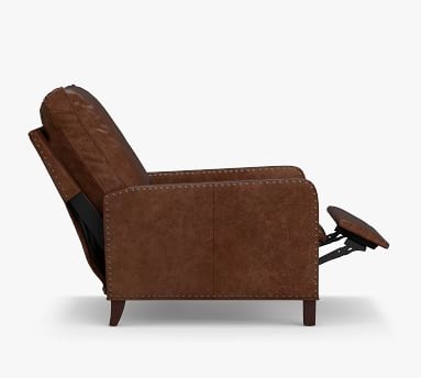 Tyler Curved Leather Recliner with Bronze Nailheads, Down Blend Wrapped Cushions, Burnished Bourbon - Image 5