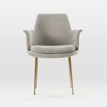 Finley Wing Dining Chair, Distressed Velvet, Mineral Gray, Light Bronze - Image 2