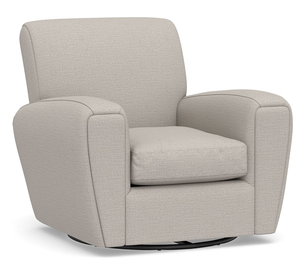 Manhattan Square Arm Upholstered Swivel Armchair, Polyester Wrapped Cushions, Chunky Basketweave Stone - Image 0