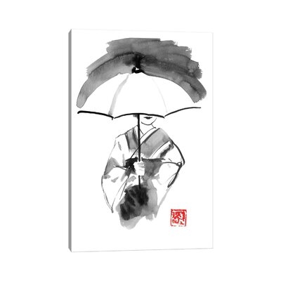 Geisha and White Umbrella by Péchane - Wrapped Canvas Painting Print - Image 0