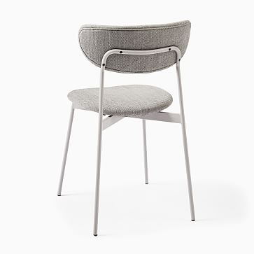 Modern Petal Fully Upholstered Dining Chair,Basket Slub,Pearl Gray,Light Bronze - Image 3