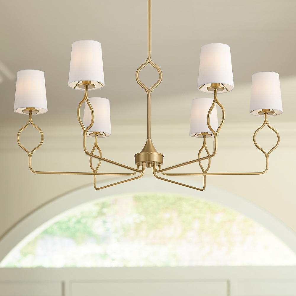 Possini Euro Pirouette 40"W Warm Gold & Linen 6-Light Chandelier - Image 0