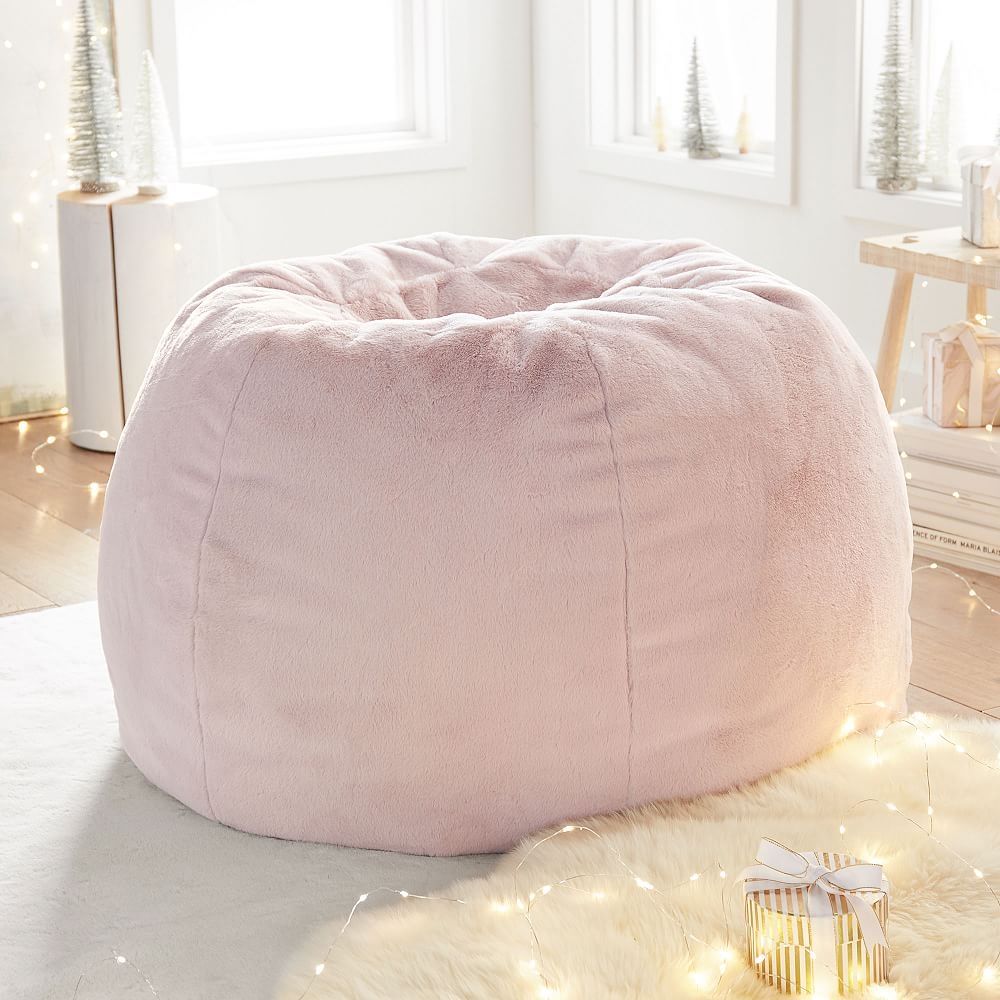 Faux Fur Bean Bag Chair Slipcover + Insert Set, Blush/Pink, Large - Image 0