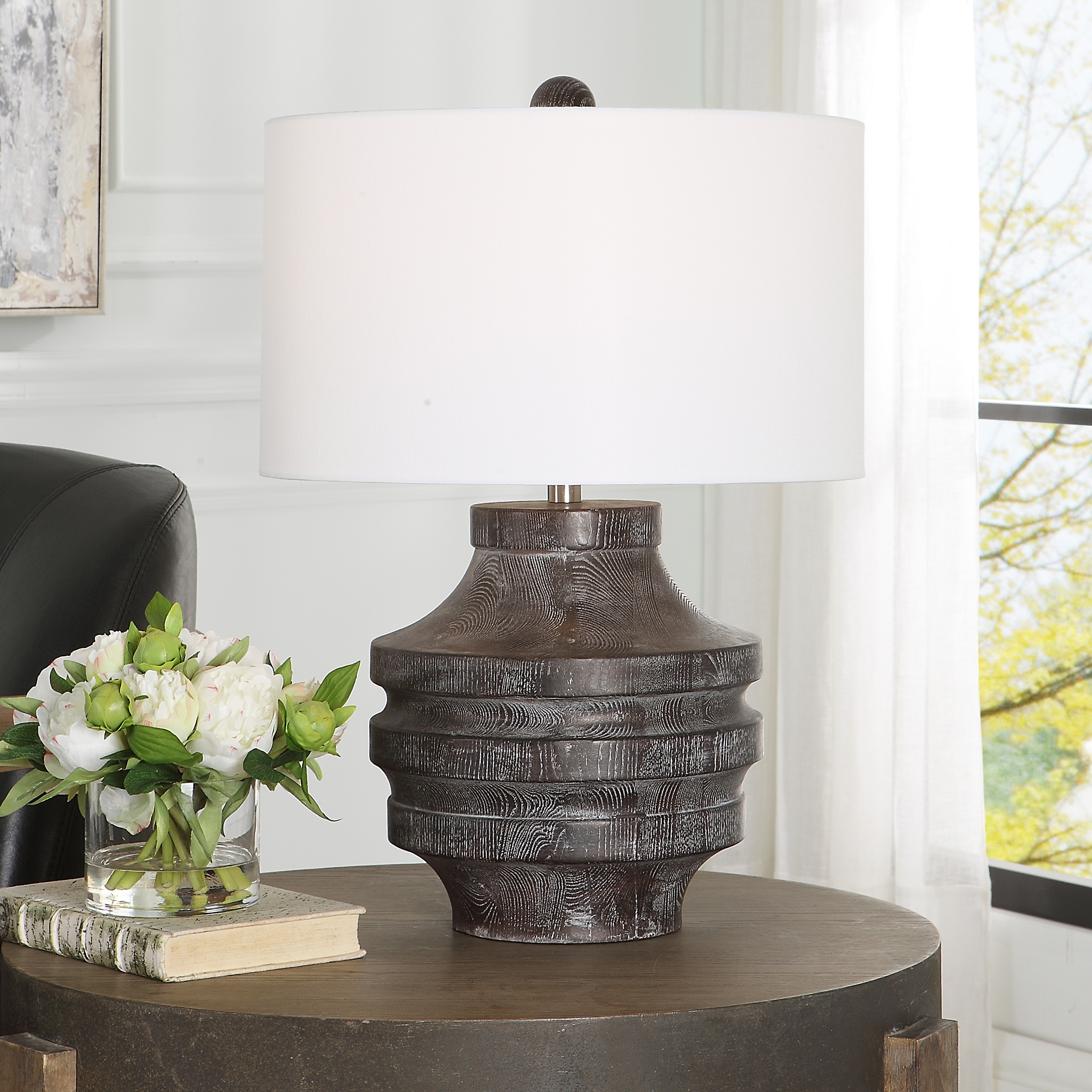Timber Carved Wood Table Lamp - Image 1
