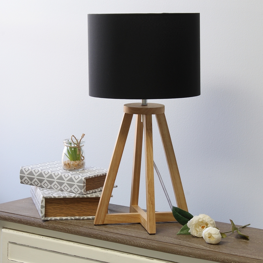 Simple Designs 19 1/4"H Natural Wood Black Accent Table Lamp - Style # 85W63 - Image 0