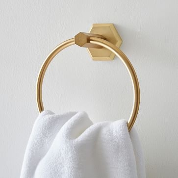 Hexagon Shaped Bath Hardware, 24" Towel Bar, Antique Brass - Image 1