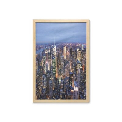 Ambesonne New York Wall Art With Frame, Aerial View Of NYC Full Of Skyscrapers Manhattan Times Square Famous Cityscape Panorama, Printed Fabric Poster For Bathroom Living Room Dorms, 23" X 35", Blue - Image 0