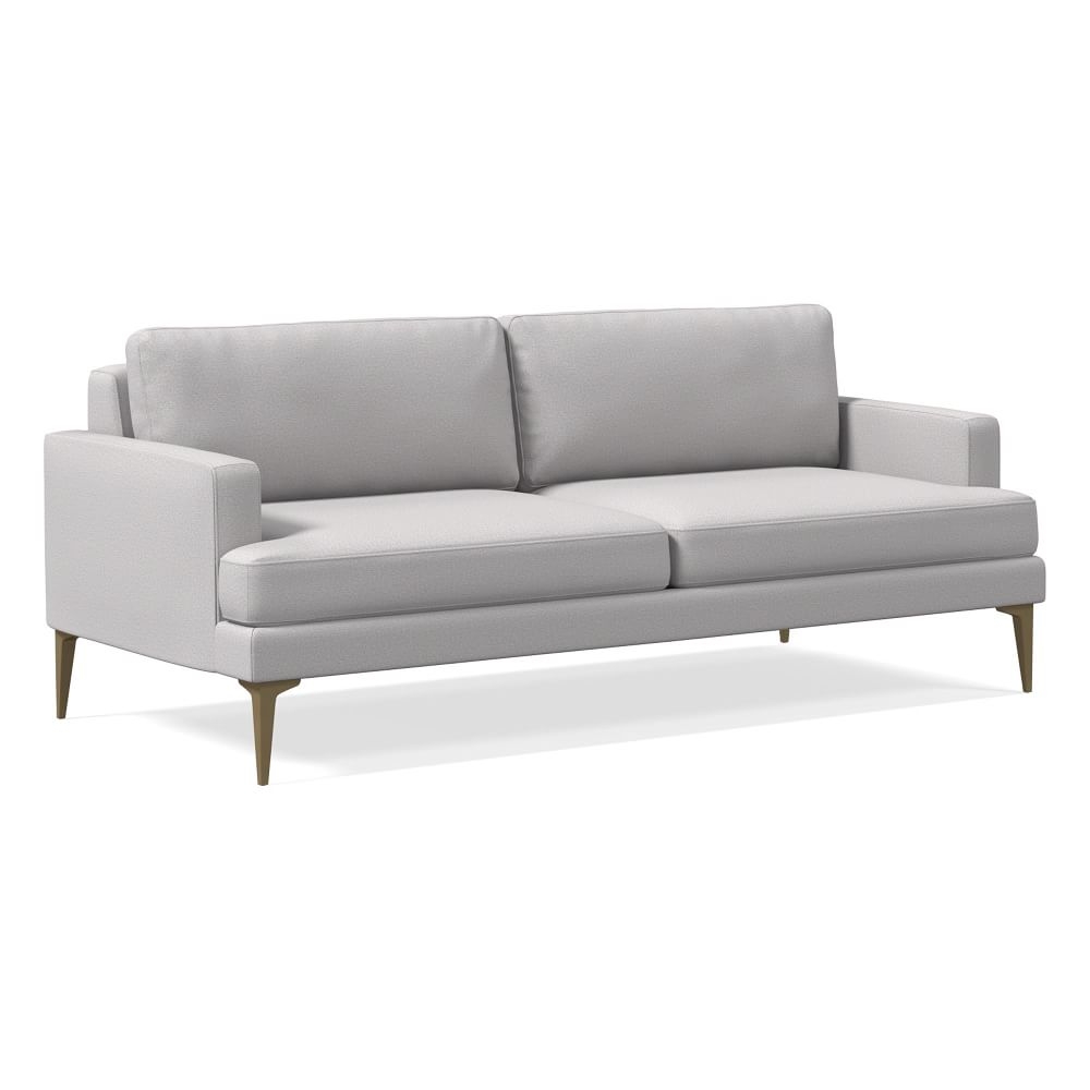 Andes 77" Multi-Seat Sofa, Petite Depth, Chenille Tweed, Frost Gray, Brass - Image 0