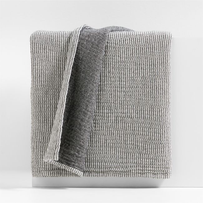 Reversible Stripe Gauze 80"x80" Ink Black and Arctic Ivory Bed Blanket - Image 0