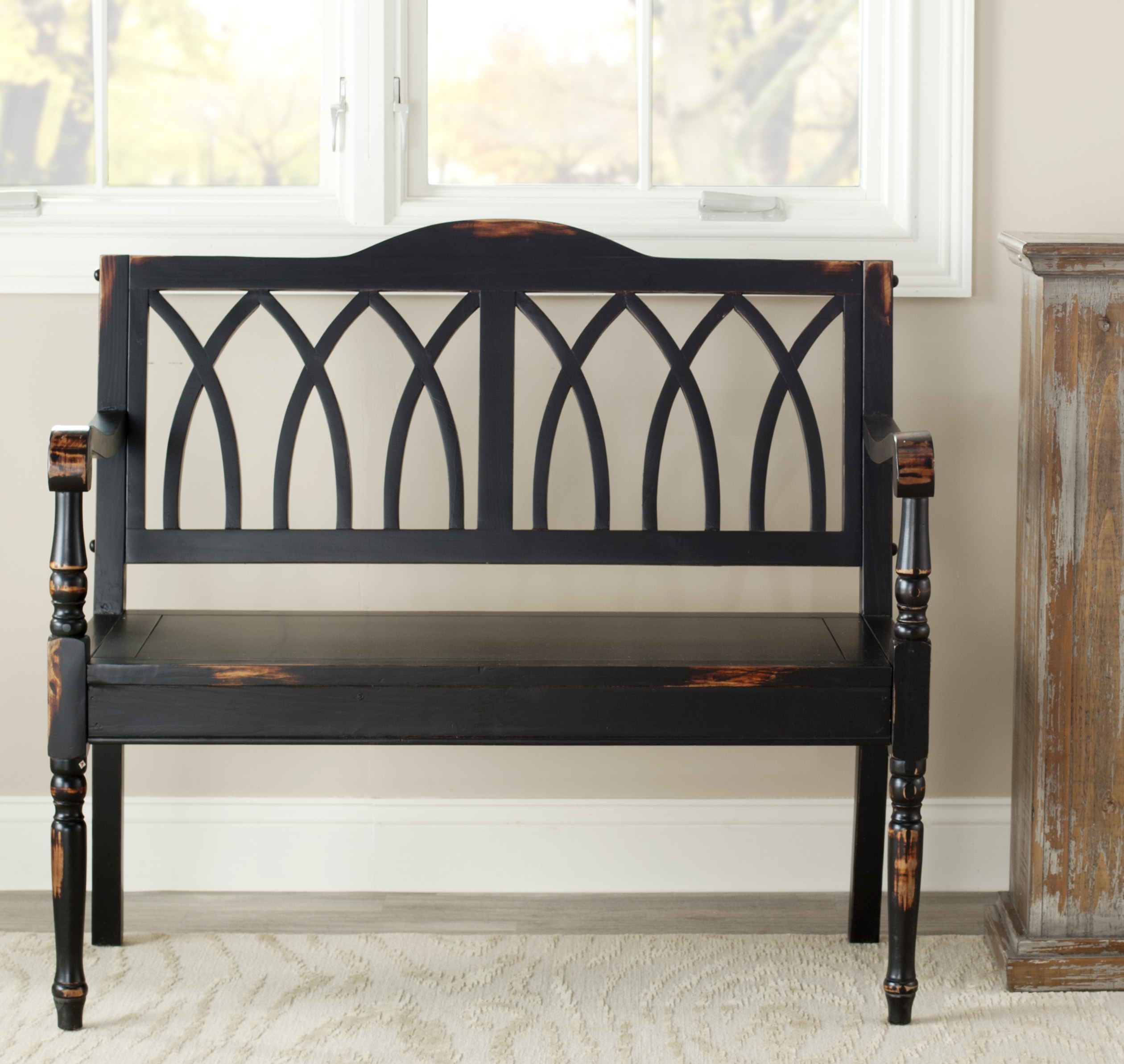Benjamin Bench - Distressed Black - Safavieh - Image 0