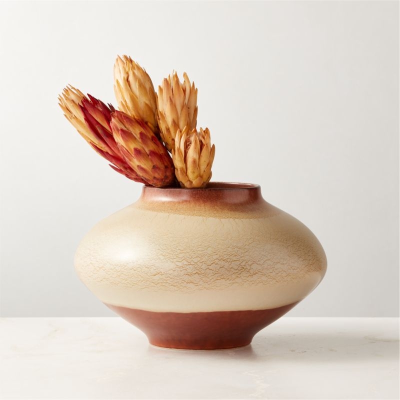 Osimo Round Warm Brown and White Ceramic Vase - Image 1