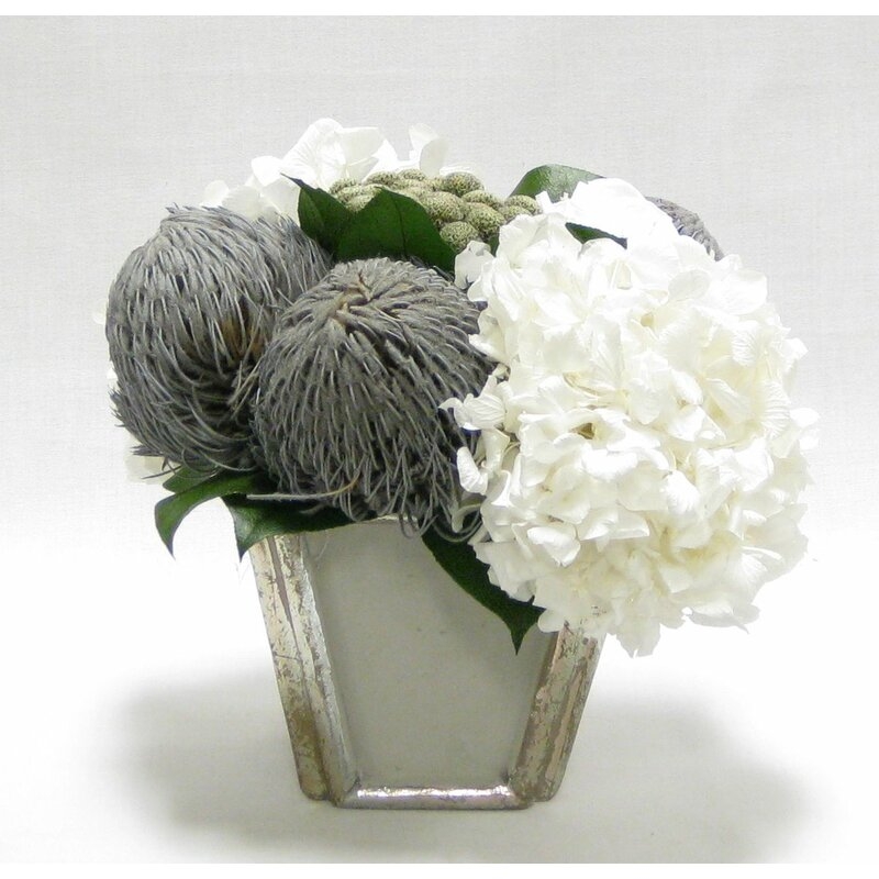 Mixed Floral Arrangement in Vase Flower Color: Gray/White - Image 0