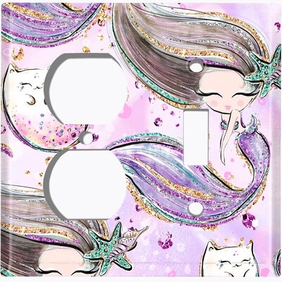 Metal Light Switch Plate Outlet Cover (Mermaid Cat Pink - (L) Single Duplex / (R) Single Toggle) - Image 0