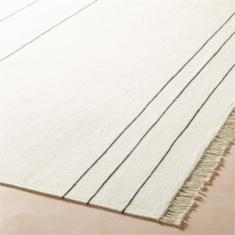 Mieta Handwoven Warm White Stripe New Zealand Wool Area Rug 5'x8' - Image 1