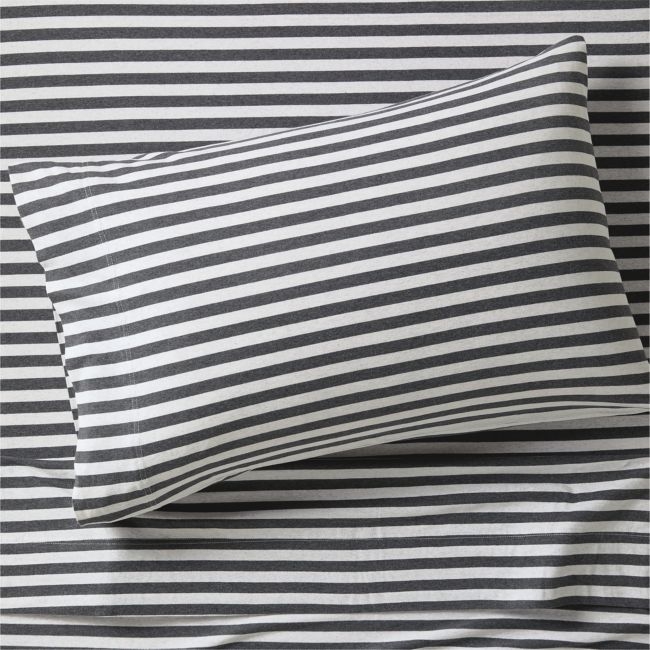 Comfy Tee Charcoal Stripe 100% Organic Cotton Jersey Kids Twin Sheet Set - Image 0