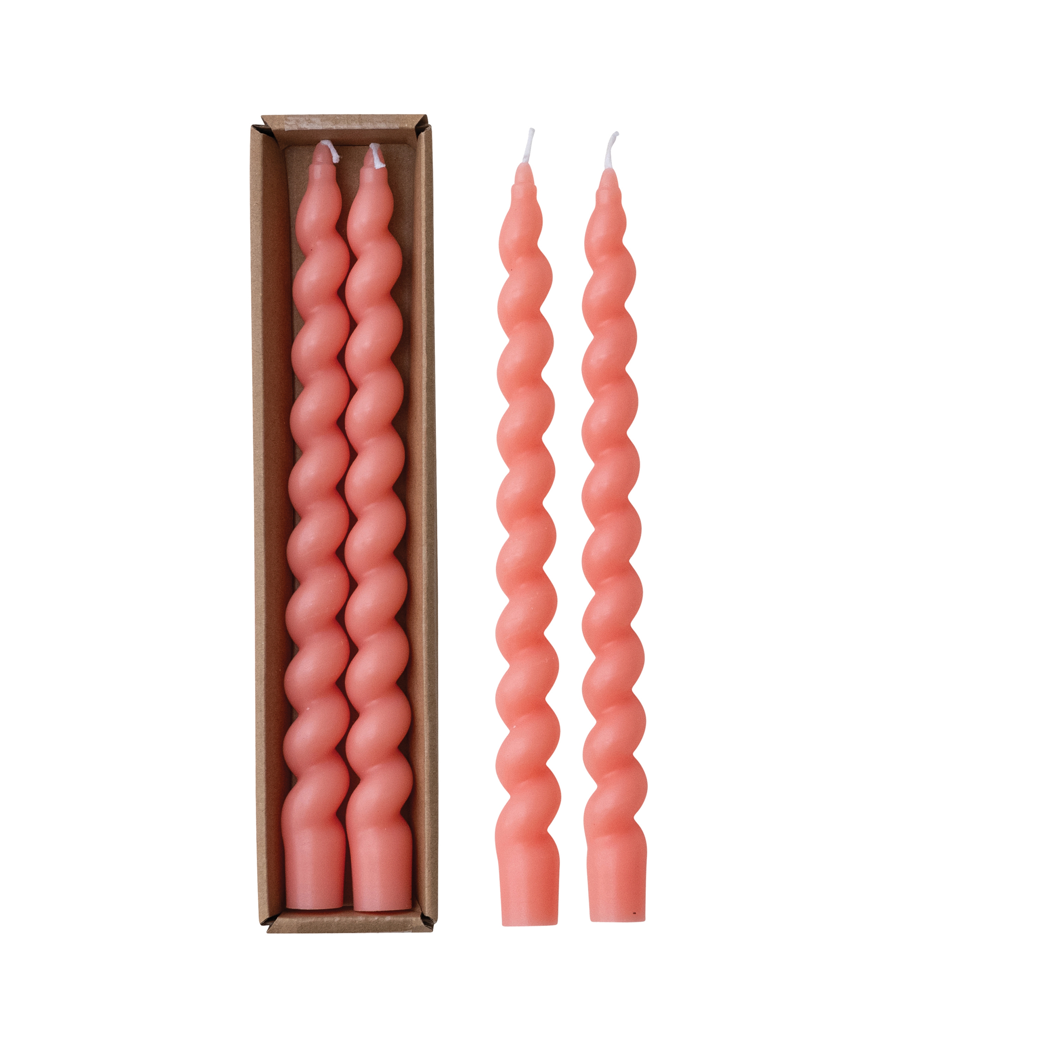 2-Piece Unscented Twisted Taper Candles in Box, Pink - Image 0
