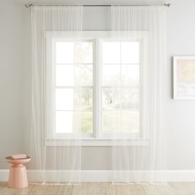 Tulle Sheer Curtain Panel, 84", White/Gold - Image 2