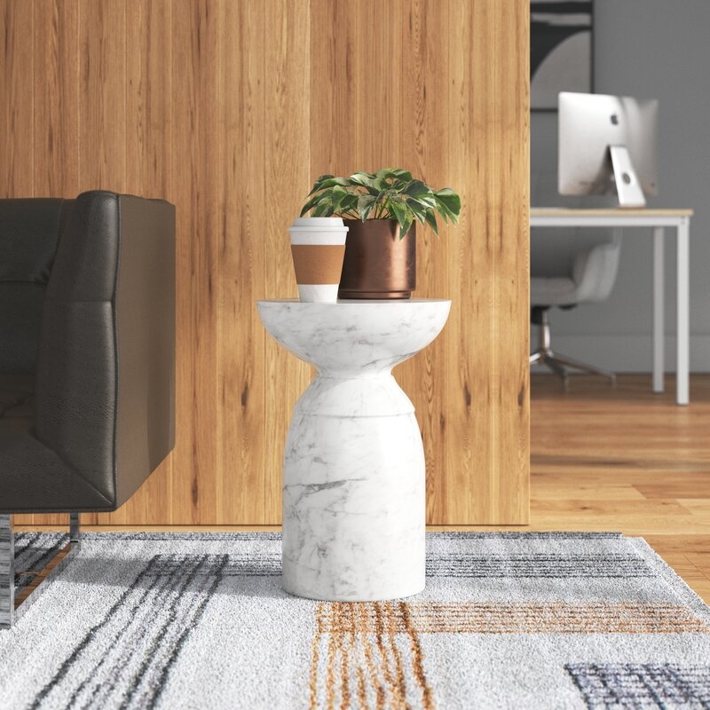 Kellaman Drum End Table, White Marble - Image 4