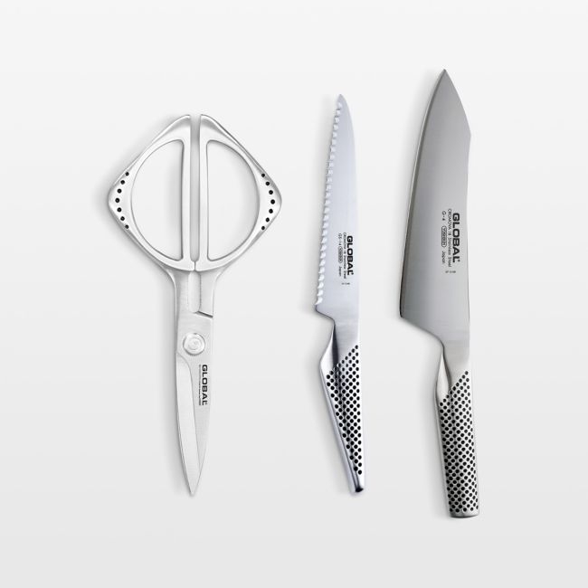 Global ® Classic 3-Piece Chef's Knife, Utility Knife and Shears Set - Image 0