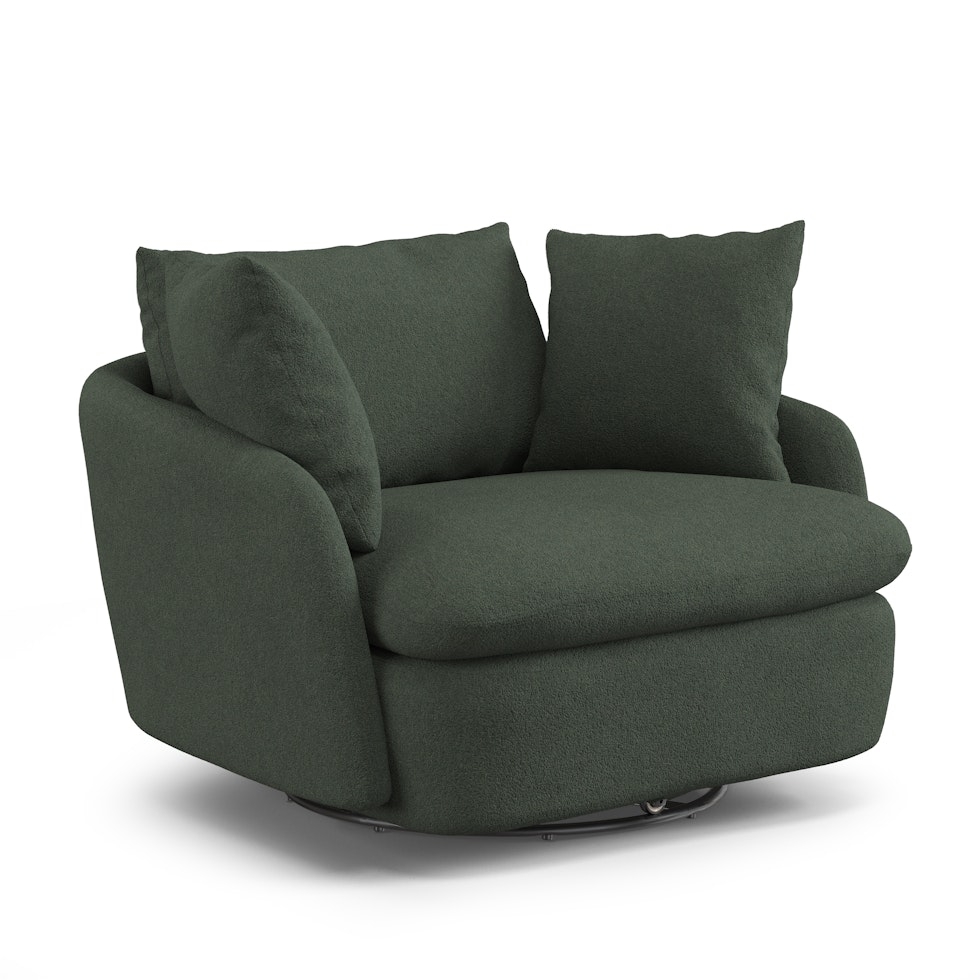 Leigh 47" Grand Swivel Lounge Chair - Green Wool Bouclé - Image 0