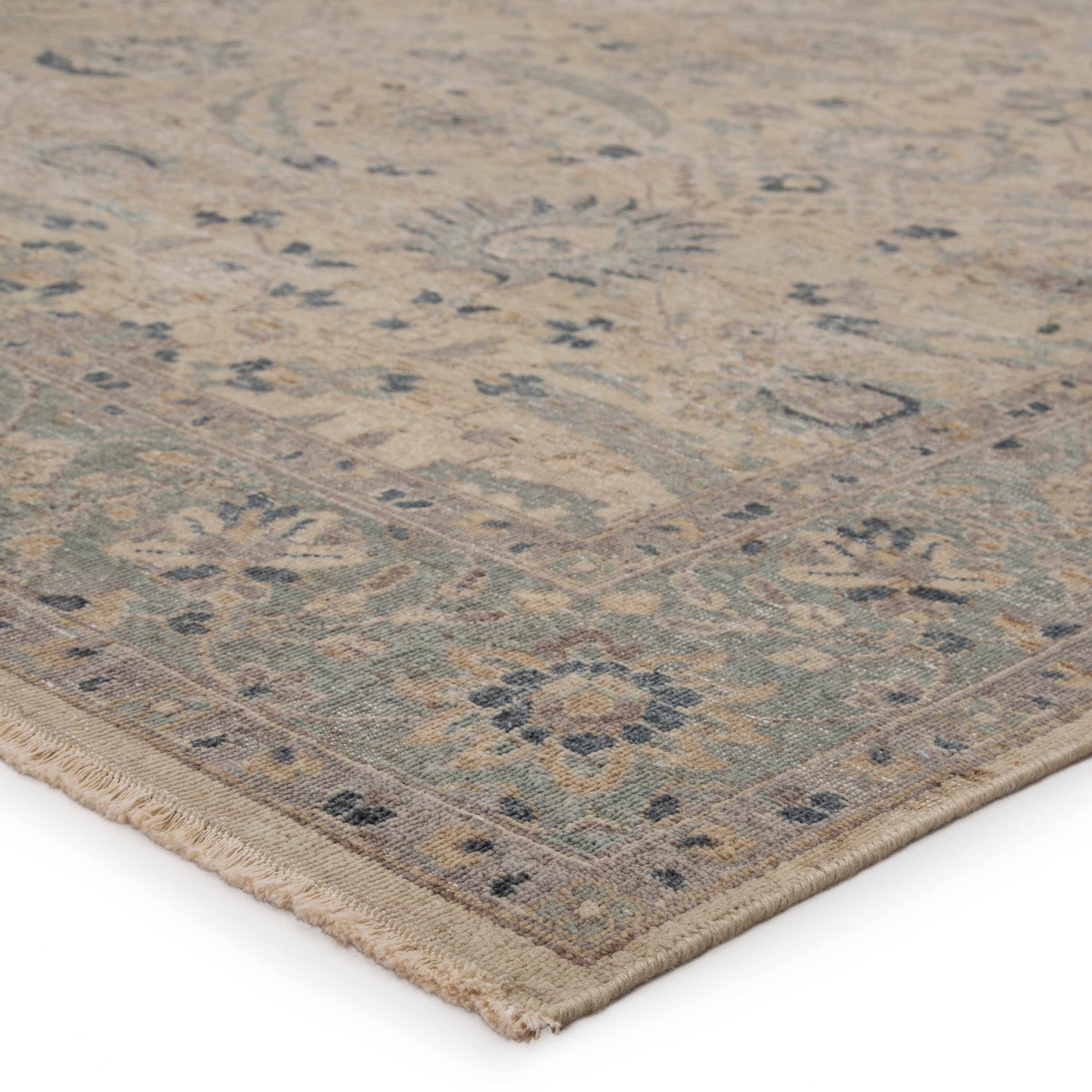 Merey Hand-Knotted Oriental Gray/ Beige Area Rug (9'X12') - Image 1