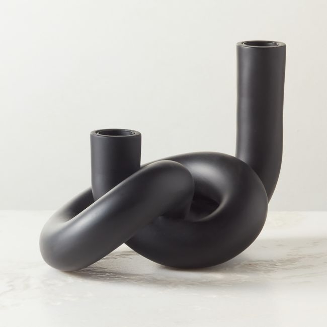 Asha Black Knotted Double Taper Candle Holder - Image 0