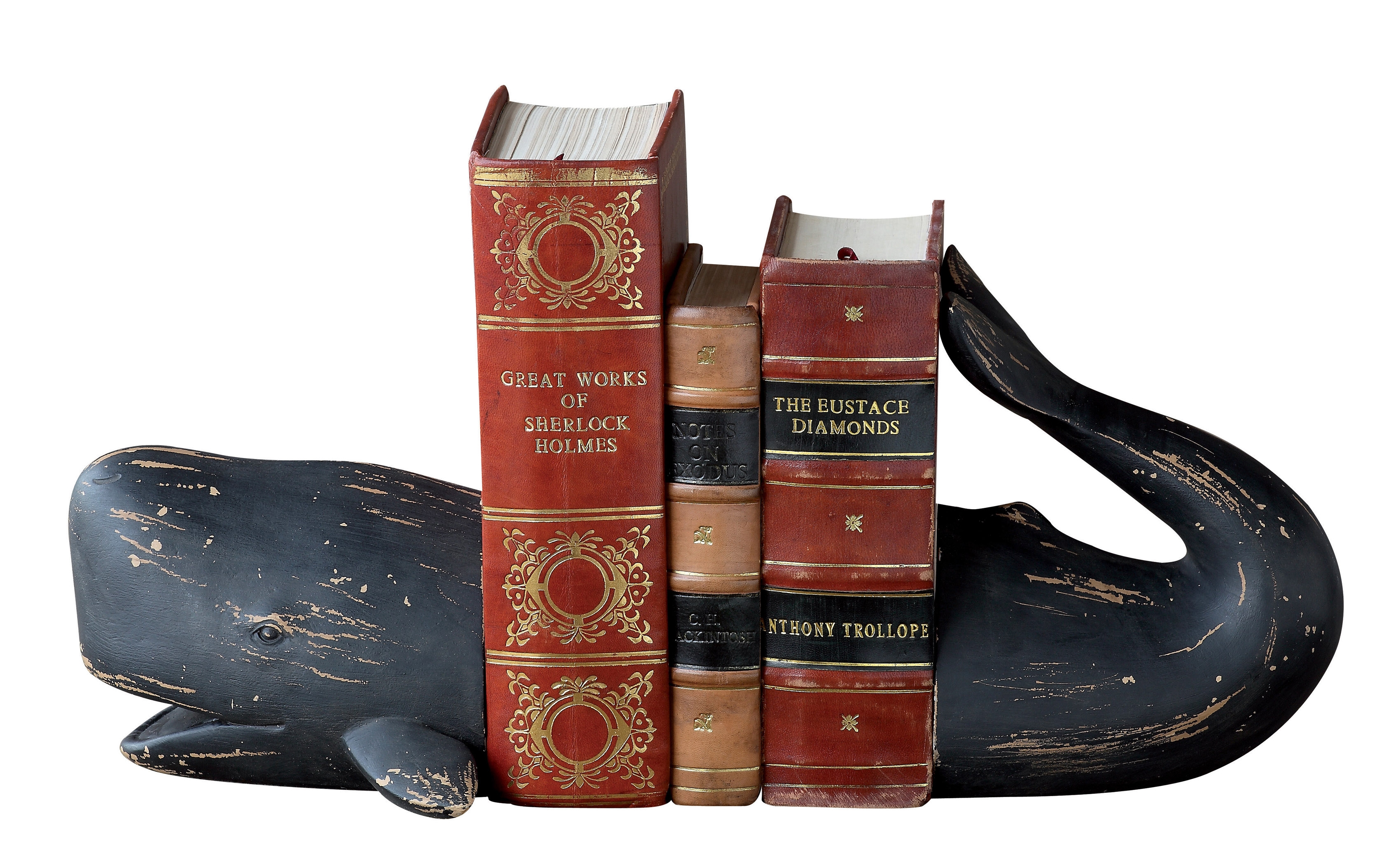 Decorative Distressed Resin Whale Bookends, Black, Set of 2 - Image 0