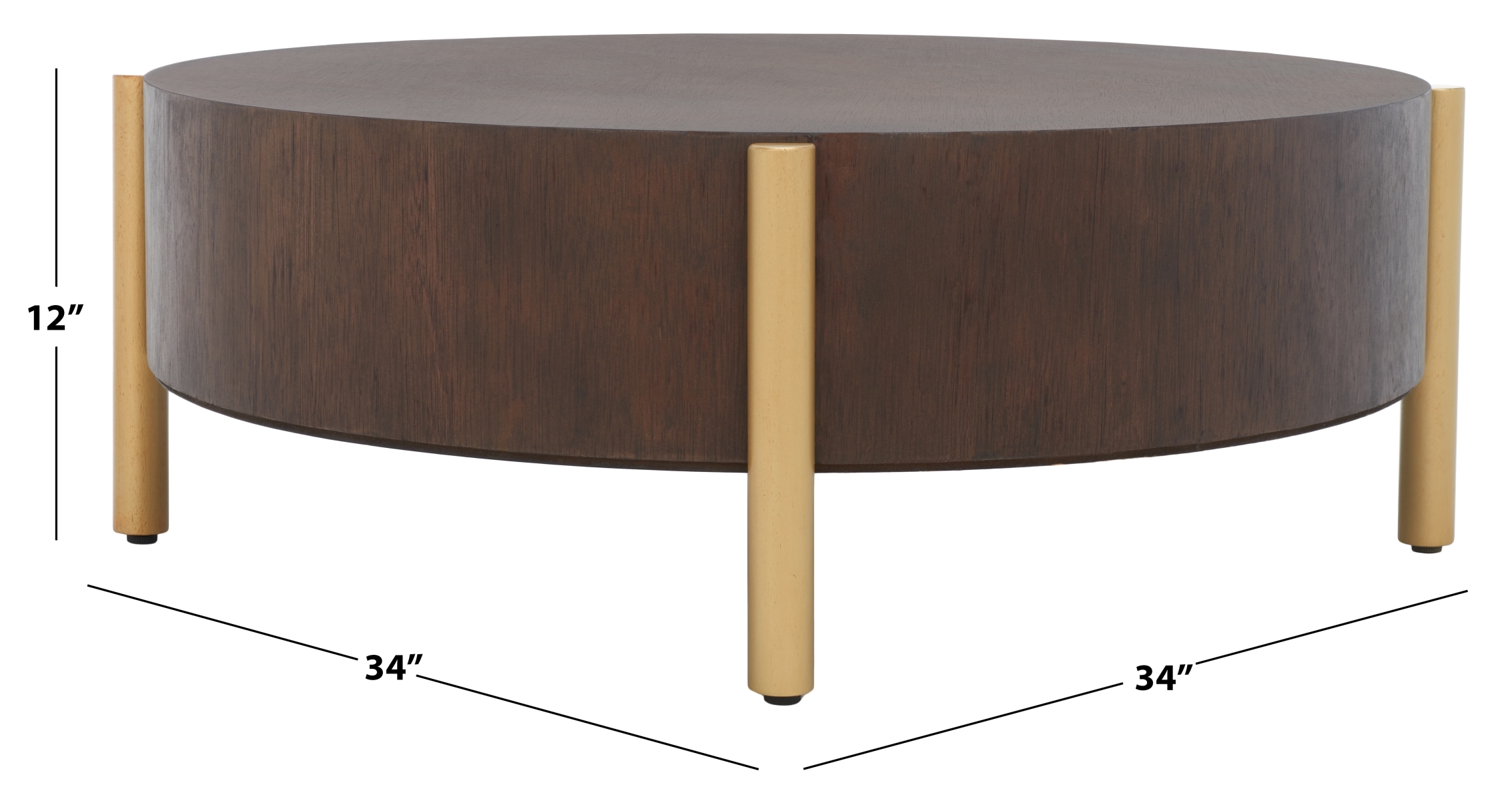 Diangela Round Coffee Table - Dark Oak / Gold - Safavieh - Image 7