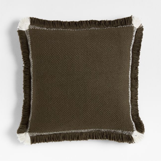 Weekend Burnt Green Organic Cotton 23x23 Throw Pillow with Feather Insert - Image 0